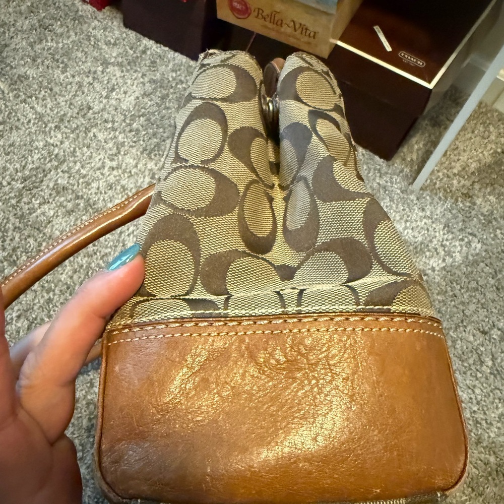 Vintage Coach signature brown and tan leather & canvas top handle tote bag - Picture 3 of 17